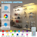 Glass Display Case for Collectibles, Double Door 4 Shelves Lockable Curio Cabinet with LED Lights, Clear Tempered Glass Showcase Cabinet for Home Office Retail Store,13.5" D x 31" W x 65" H,White Fetuero