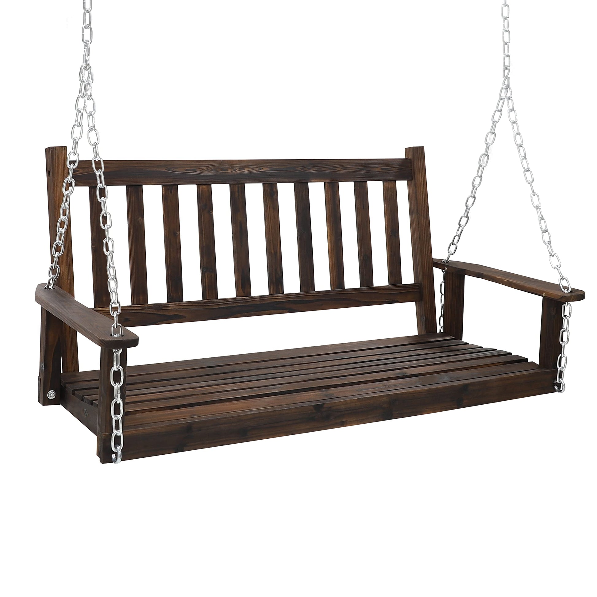 MUPATER Outdoor Patio Hanging Wooden Porch Swing 4FT with Chains, 2-Person Heavy Duty Swing Bench for Garden and Backyard, Rustic - WoodArtSupply