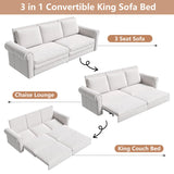 Tmsan 93.7" King Pull Out Sofa Bed, 3 in 1 Convertible Sleeper Sofa, 3 Seat Couch with Nailhead Trim & Rolled Arm for Living Room, Apartment, Office, Beige Velvet Tmsan
