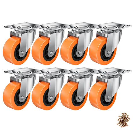 2 Inch Casters, ASHGOOB Caster Wheels/Casters Set of 8, 360° Swivel Universal Plate Caster Wheels for Storage Box/Small Furniture/Kitchen Appliances, Orange Polyurethane (PU) Castors (8 Pack) ASHGOOB