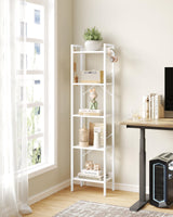 Hzuaneri Bookshelf, Book Shelf, Industrial Bookcase with 2 Hooks, Coner Shelf Storage Organizer for Home Office, Living Room, Bedroom, Kitchen, 5-Tier White BC10513W Hzuaneri