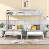 Harper & Bright Designs Metal Triple Bunk Beds Full Over Twin & Twin Bunk Bed with Upper Built-in Shelf, 3 Bed Bunk Beds with 2 Ladders for Kids, Teens, Adults, Silver Harper & Bright Designs