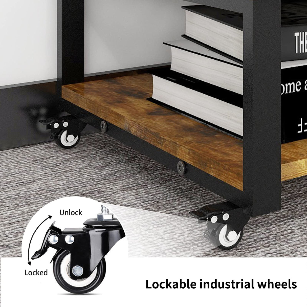 Natwind 2 Tier Laser Printer Stand,23.6''x23.6''x12.6'' Large Printer Table Copier Stand,Heavy Duty Rolling Printer Cart with Paper Storage Shelf,Printer Holder with Wheels for Home Office (Retro) Natwind