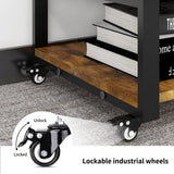 Natwind 2 Tier Laser Printer Stand,23.6''x23.6''x12.6'' Large Printer Table Copier Stand,Heavy Duty Rolling Printer Cart with Paper Storage Shelf,Printer Holder with Wheels for Home Office (Retro) Natwind