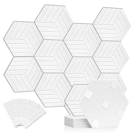 Podazz 12 Pack Sound Proof Foam Panels for Walls 12" X 10" X 0.4" Acoustic Panels Hexagon Self Adhesive, High-Density Padding Absorption Panel Used in Home and Offices (White) Podazz