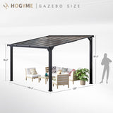 HOGYME 10x12 FT Gazebo, Outdoor Gazebos on Clearance with Updated Frame Structure and Roof, Hard Top Lean to Gazebo Pergola, Wall Mounted Awnings for Patio, Deck, Lawn and Backyard HOGYME
