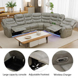 Power Air Leather Reclining Sofa with LED,Leather Recliner Sectional Couch for Living Room, Reclining Couches with Cup Holders Hide-Away Storage (Grey, Sectional) Pon Living Furniture Inc