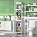 Homykic Bamboo Narrow Bathroom Storage Cabinet, 6-Tier 67 Inch Tall Floor Standing Slim Cabinet Organizer with Shutter Door and Open Shelves for Kitchen, Living Room, Corner, White Homykic