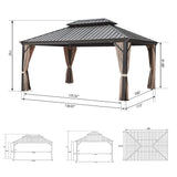 Ulax Furniture 10' x 12' Hardtop Gazebo with Mosquito Net and Privacy Curtain, Outdoor Aluminum Gazebo 2-Tier Hardtop Galvanized Iron Aluminum Frame for Patios, Deck and Lawns Ulax furniture