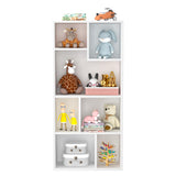 VECELO 42" Modern White Bookshelf, 7 Cube Organizer Bookcase,Fits Tallest Hardcovers, Horizontal Available,Floor Standing Display,Easy Assembly, Pearl White VECELO