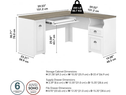 Bush Furniture Fairview L Desk, 60W, Shiplap Gray/Pure White - WoodArtSupply