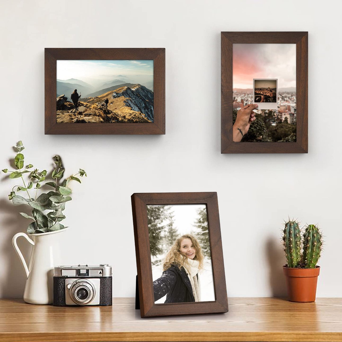 Emfogo 4x6 Picture Frame, Pack of 2 Photo Frame with Real Glass, Solid Wood Rustic Picture Frames 4x6 Display for Wall Decor (Vintage Walnut)