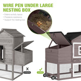 GUTINNEEN Chicken Coop Mobile Hen House Wooden with Run Poultry Cage with Nesting Box,Field Grey GUTINNEEN