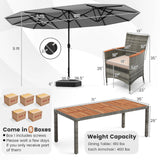 Tangkula 10 Pieces Patio Wicker Dining Set w/Double-Sided Patio Umbrella, Outdoor Acacia Wood Furniture Set w/ 8 Armchairs, 71” Dining Table & 15 ft Umbrella with Weighted Base (Gray) Tangkula
