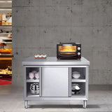 EHONXI Stainless Steel Commercial Worktable w/Sliding Doors for Prep & Work, 39" x 20" Commercial Kitchen Prep Table, Heavy Duty Workbench w/Cabinet for Home, Restaurant, Hotel and Garage EHONXI
