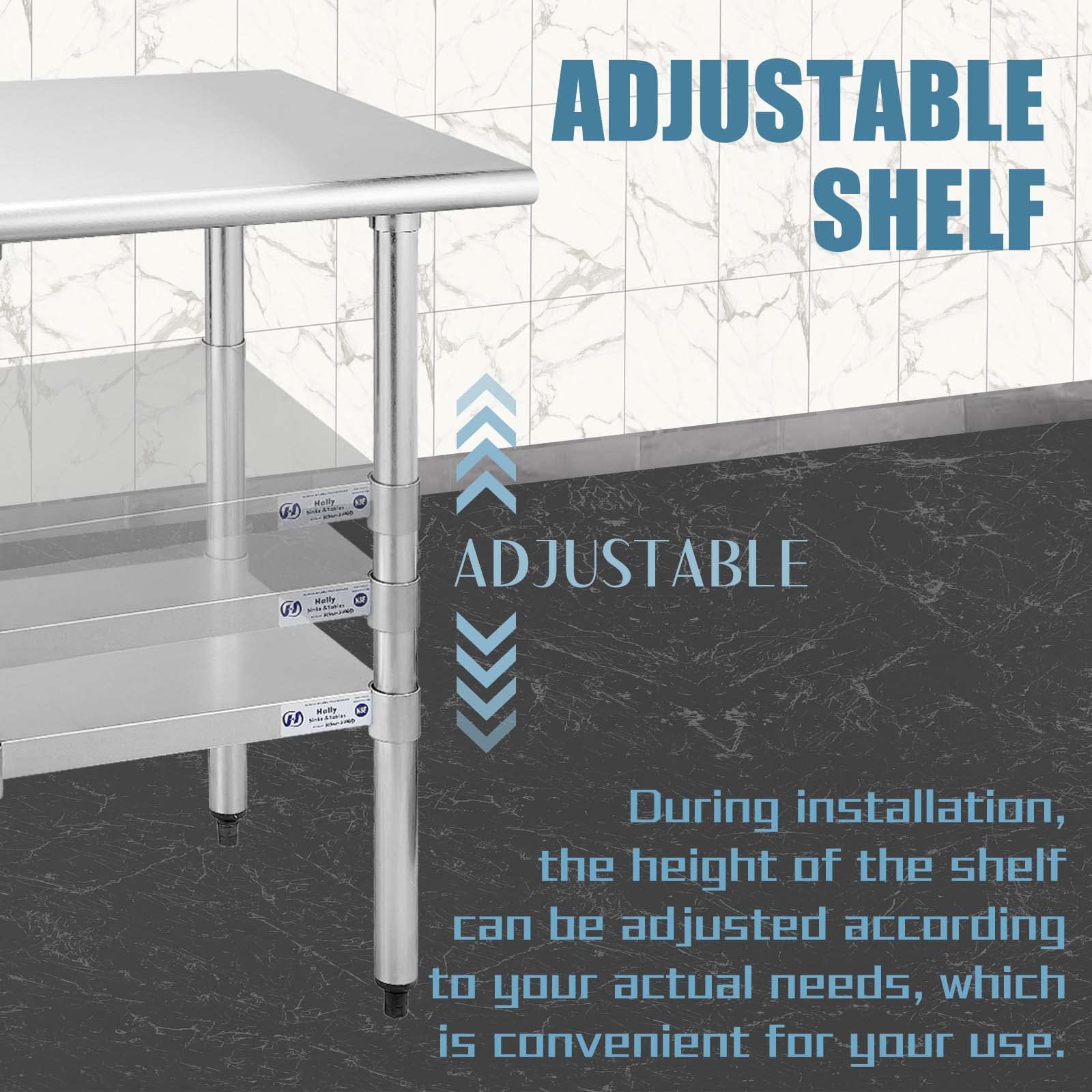 Hally Stainless Steel Table for Prep & Work 30 x 48 Inches, NSF Commercial Heavy Duty Table with Undershelf and Galvanized Legs for Restaurant, Home and Hotel - WoodArtSupply