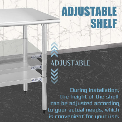 Hally Stainless Steel Table for Prep & Work 30 x 48 Inches, NSF Commercial Heavy Duty Table with Undershelf and Galvanized Legs for Restaurant, Home and Hotel - WoodArtSupply