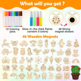 Worgree 48 Pcs DIY Wooden Magnets, Wooden Art Craft Supplies Painting Kit for Kids Ages 4-8 8-12 Glow in The Dark Party Favors Goodie Bag Stuffers Birthday Gifts Toys for Boys Girls Worgree