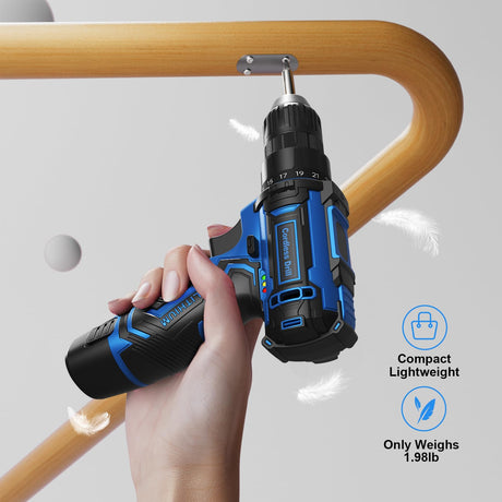 Cordless Drill Set,12V Power Drill Driver 3/8" Keyless Chuck with 42 Acessories, Built-in LED Light, 25+1 Position, Electric Drill for Home DIY Projects（Blue） VIWKO