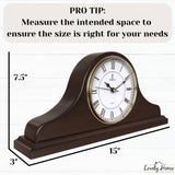 Mantel Clock Battery Operated - Wooden Mantle Clock - 15x7.5 - Silent, Made of Real Wood & Easy to Read - for Living Room Decor Above Fireplace Mantel, Office, Shelf, Table & Home Décor Gift Lovely Home Essentials