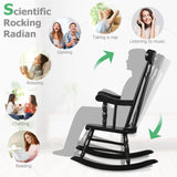 Tangkula Patio Rocking Chair Solid Rubber Wood, Outdoor Porch Rocker Chair with Rubber Wood Frame, Indoor Wooden Rocking Chair, Ideal for Garden, Backyard & Balcony (1, Black) Tangkula