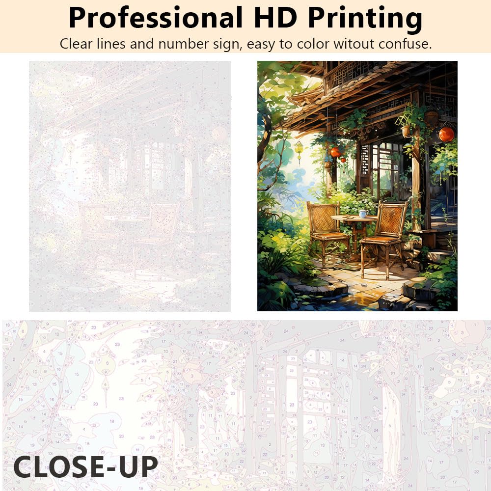 Paint by Number for Adults Canvas Garden - DIY Painting by Numbers for Adult Beginners, Tables and Chairs in The Forest Acrylic Paint by Numbers Kits for Home Wall Decor 16"x20"(Frameless) TUMOVO