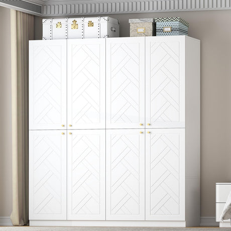 Armoire Wardrobe Closet with 4 Doors, 78" Clothing Storage Cabinet with Hanging Rod Shelf and Drawers, Wooden Freestanding Bedroom Armoires for Bedroom, Living Room, White vinform