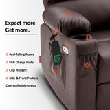 MCombo Medium Lay Flat Dual Motor Power Lift Recliner Chair Sofa with Massage and Heat for Elderly People, Infinite Position, Faux Leather 7679 (Light Brown, Medium) MCombo