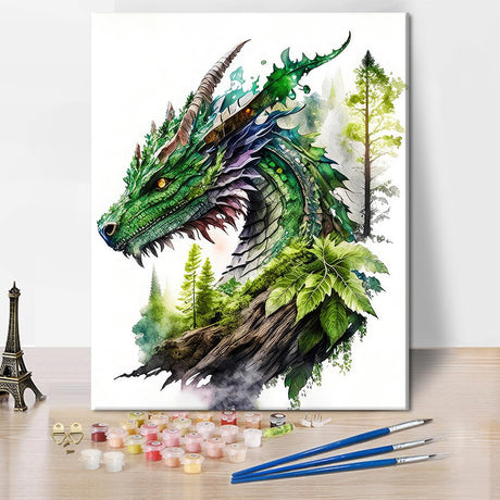 Frameless Dragon in Forest Watercolor Paint by Numbers Kit for Adults Beginners Green Dragon DIY Acrylic Painting Kit Water Colors Paint Arts and Crafts for Adults 16x20 Inch TUMOVO