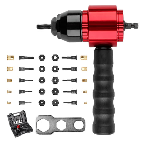YUZES Rivet Nut Tool Adapter for Cordless Drill Electric- Newly Labor-Saving Rivet Nut Gun Kit with 5 Metric and 5 SAE Mandrels and 50Pcs Assorted Rivet Nuts, Rugged Carrying Case YUZES