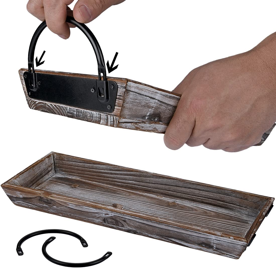 Aglary Wooden Tray Candle Holder with Black Metal Handles, Rectangular Centerpiece for Dining Table. Home Decor Accessories for Coffee Table, Kitchen Counter, Fireplace or Farmhouse. AGLARY