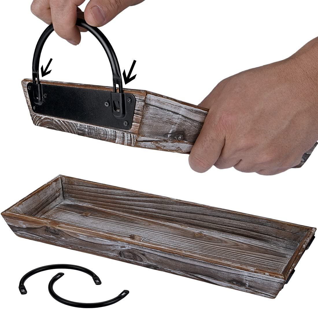 Aglary Wooden Tray Candle Holder with Black Metal Handles, Rectangular Centerpiece for Dining Table. Home Decor Accessories for Coffee Table, Kitchen Counter, Fireplace or Farmhouse.