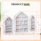 DoubleFill Set of 3 Shadow Cubby Boxes Wooden Display Shelf 10 x 15 Inch Large Wall Mounted Display Storage Shelves for Mini Figures Curio Trinket Medals Crafts Collections(Antique White,House Shape) DoubleFill