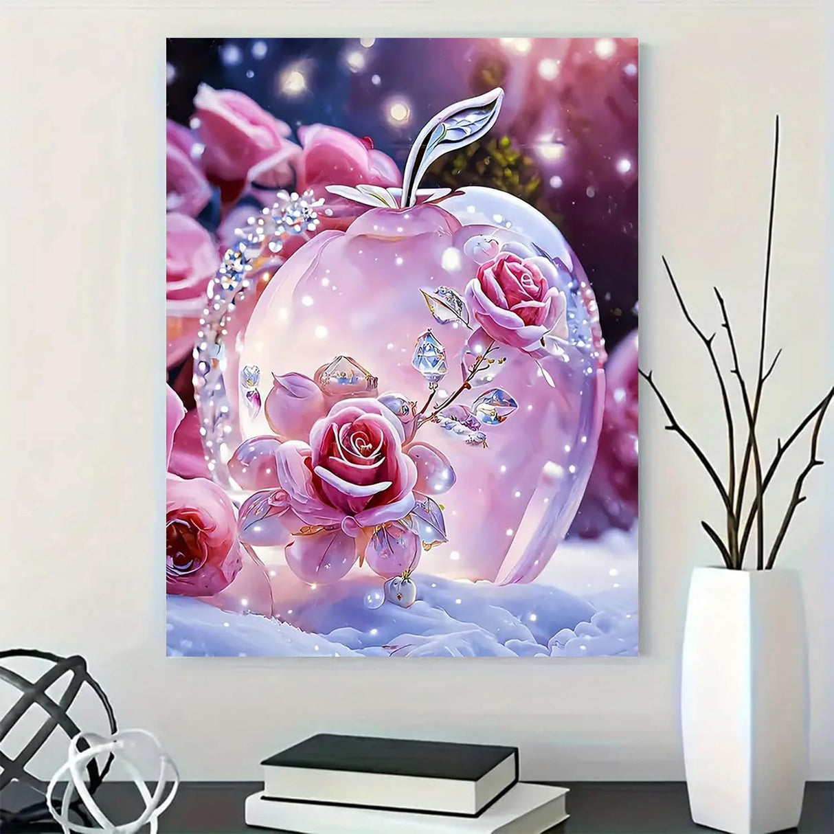Diamond Art Painting Kits for Adults, Pink Rose 5D Diamond Painting Dots Art Kits for Adults Beginner, Crystal Apple DIY Full Round Gem Crystal Art Paint by Diamond, Home Wall Decor 12x 16 in BYGFHLYW