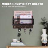 ADIIL Mail and Key Holder for Wall Decorative, Wooden Wall Key Rack Organizer with 4 Double Key Hooks, Wall Mount Key Hanger for Wall with Shelf, Rustic Home Decor for Entryway Hallway, Brown ADIIL