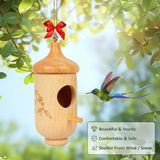Hummingbird House, Wooden Hummingbird Houses for Outside Hanging, Nest Swinging, Wooden Bird Houses with Cotton, Bow, String, Gardening Gifts Decoration (1 Pack) Rakovar