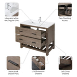 wonline 32" Bathroom Vanity and Sink Combo Cabinet Undermount Ceramic Vessel Sink Chrome Faucet Drain with Mirror and Shelf Vanities Set Wood Color wonline