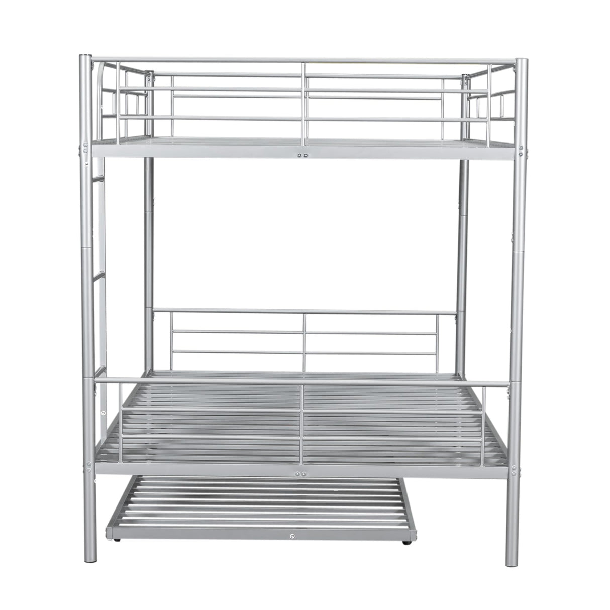 Harper & Bright Designs Full Over Full Metal Bunk Bed with Trundle, Ladder & High Guardrail, Able to Split, Noise Free, Heavy-Duty Steel Loft Bed Frame with Safety Rail for Bedroom, Dorm (Silver) Harper & Bright Designs