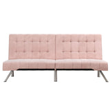 DHP Emily 71 Inch Futon Sofa Bed Fabric, Armless Upholstered Couch Sleeper with Tufted Back and Seat, Mid-Century Modern, Pink Velvet DHP
