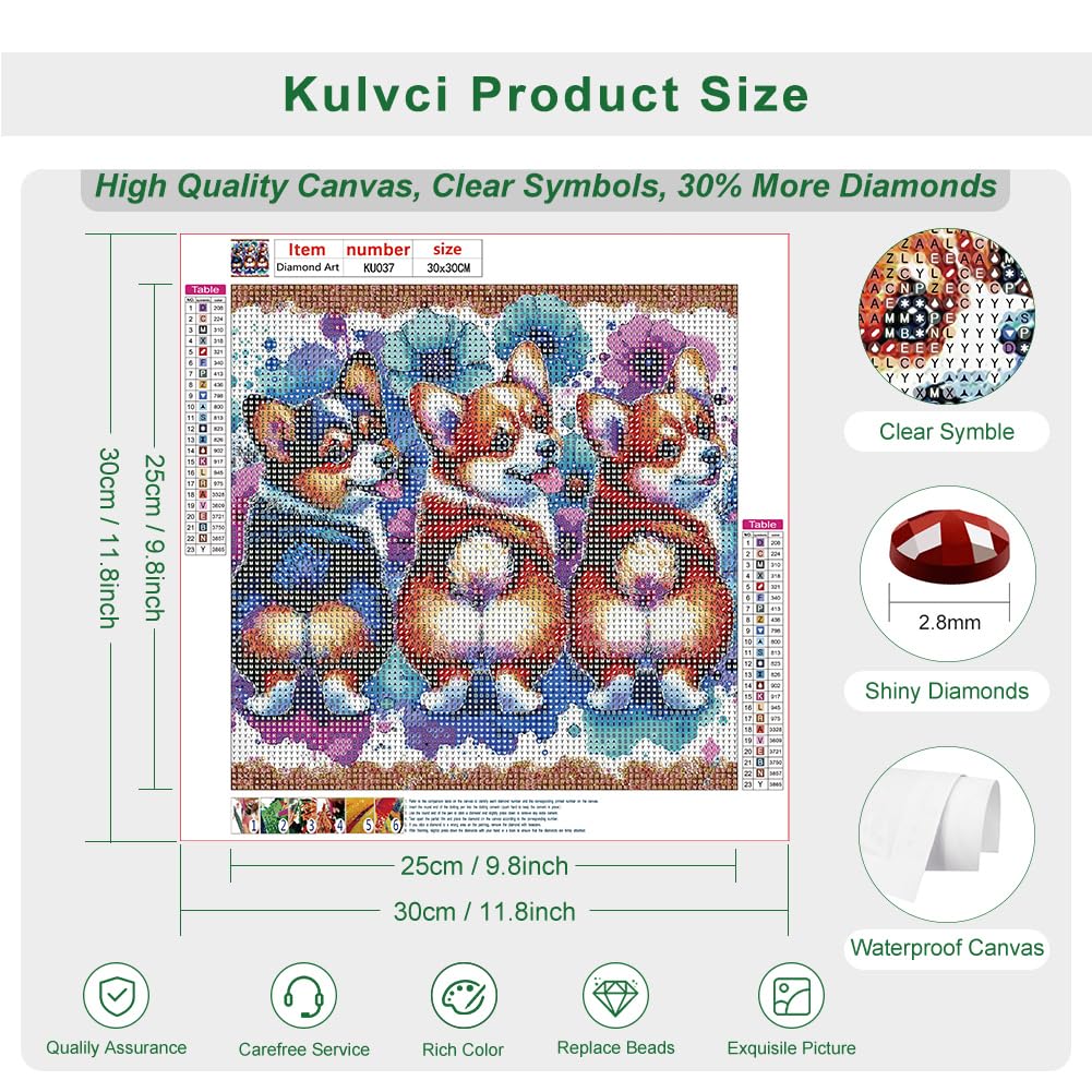 Kulvci Diamond Art Kits for Adults, Dog Diamond Painting Kits for Beginners, DIY 5D Diamond Painting with Round Gem Art Kits for Adults for Gift Home Wall Decor 12x12inch Kulvci