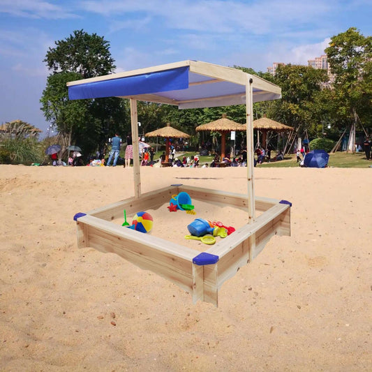 Kids Wooden Sandbox with Cover, Large Outdoor Sandbox with Canopy Height Adjustable, Sand Pit for Backyard Play, Wooden Sand Box for Kids Ages 4-8, Great for Children Boys Girls.