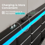 Elegant ADORNEVE Queen Bed Frame with LED Lights, Leather Platform and Storage Drawers, Adjustable Headboard, No Box Spring Needed - Black ADORNEVE