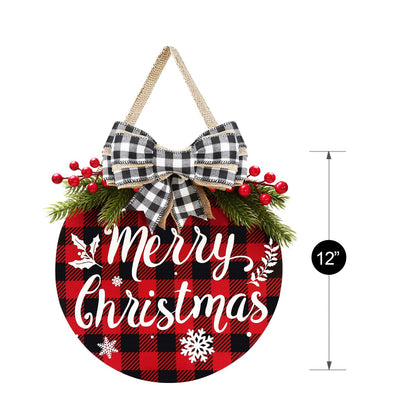 Christmas Decorations - Buffalo Plaid Xmas Wreath - Winter Wreaths Merry Christmas Sign for Holiday Rustic Farmhouse Front Door Porch Wall Window Outside Decorations