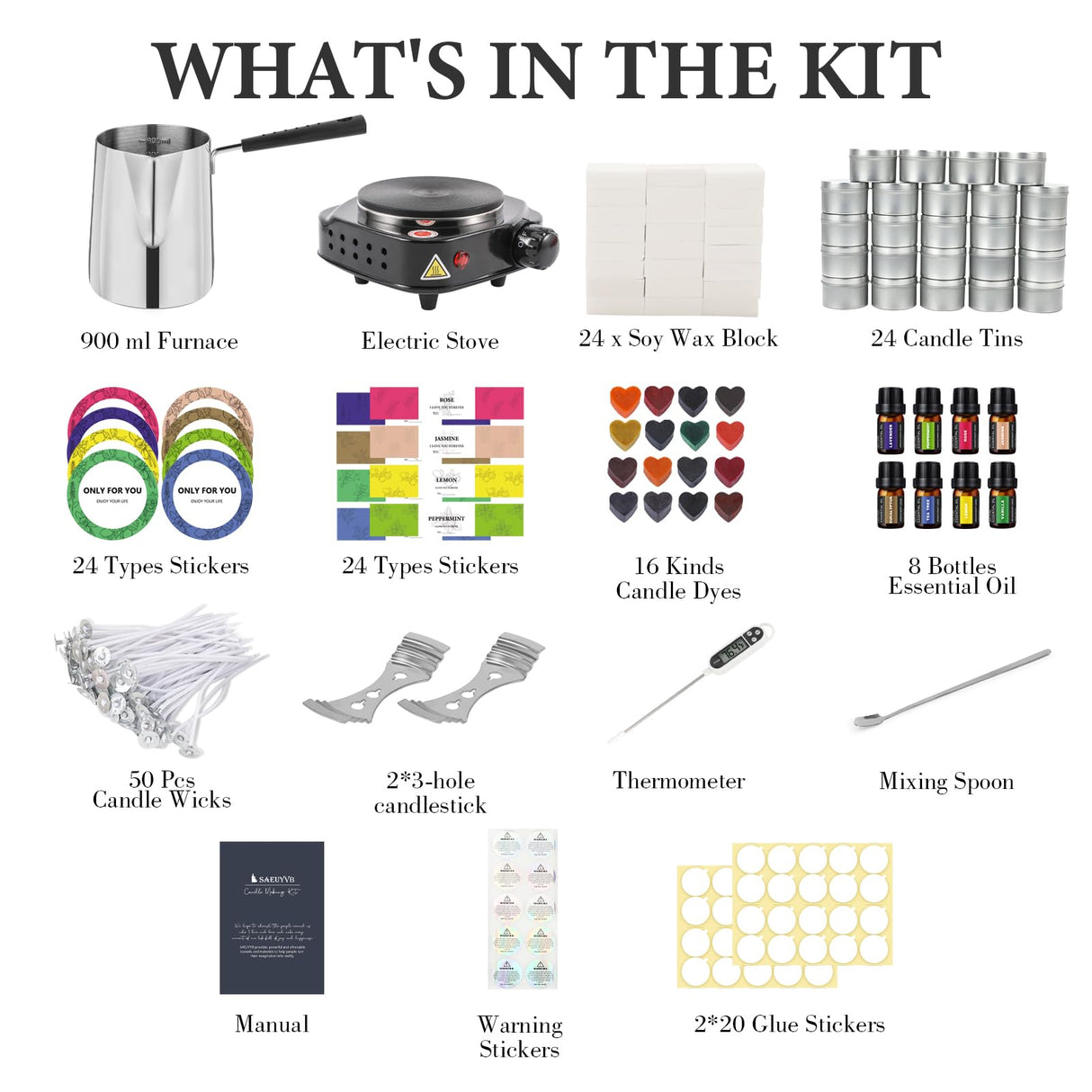 SAEUYVBCandle Making Kit,Candle Making Kit with Wax Melter, Complete Candle Making Kit for Adults Beginners, Candle Making Supplies, DIY Arts & Crafts Kits Perfect as Home Decorations SAEUYVB