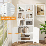 FATORRI Tall Bookcase with Doors - Modern White Oak Metal Shelf & Cabinet Storage FATORRI