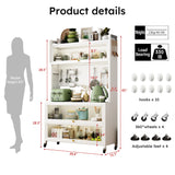 65'' Tall Kitchen Bakers Rack with Flip Door Cabinet, 5 Tier Multifunctional Microwave Stand Buffet, Coffee Bar, Kitchen Pantry Storage Cabinet Shelf, Quick Assembly, White Legendstone