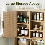 Over The Toilet Storage Cabinet with Fluted Doors and Adjustable Shelf, Tall Bathroom Organizer with Metal Stand Space Saver Over Toilet , Wood Rack for Bathroom, Restroom, Laundry, Natural Oak FiveWillowise