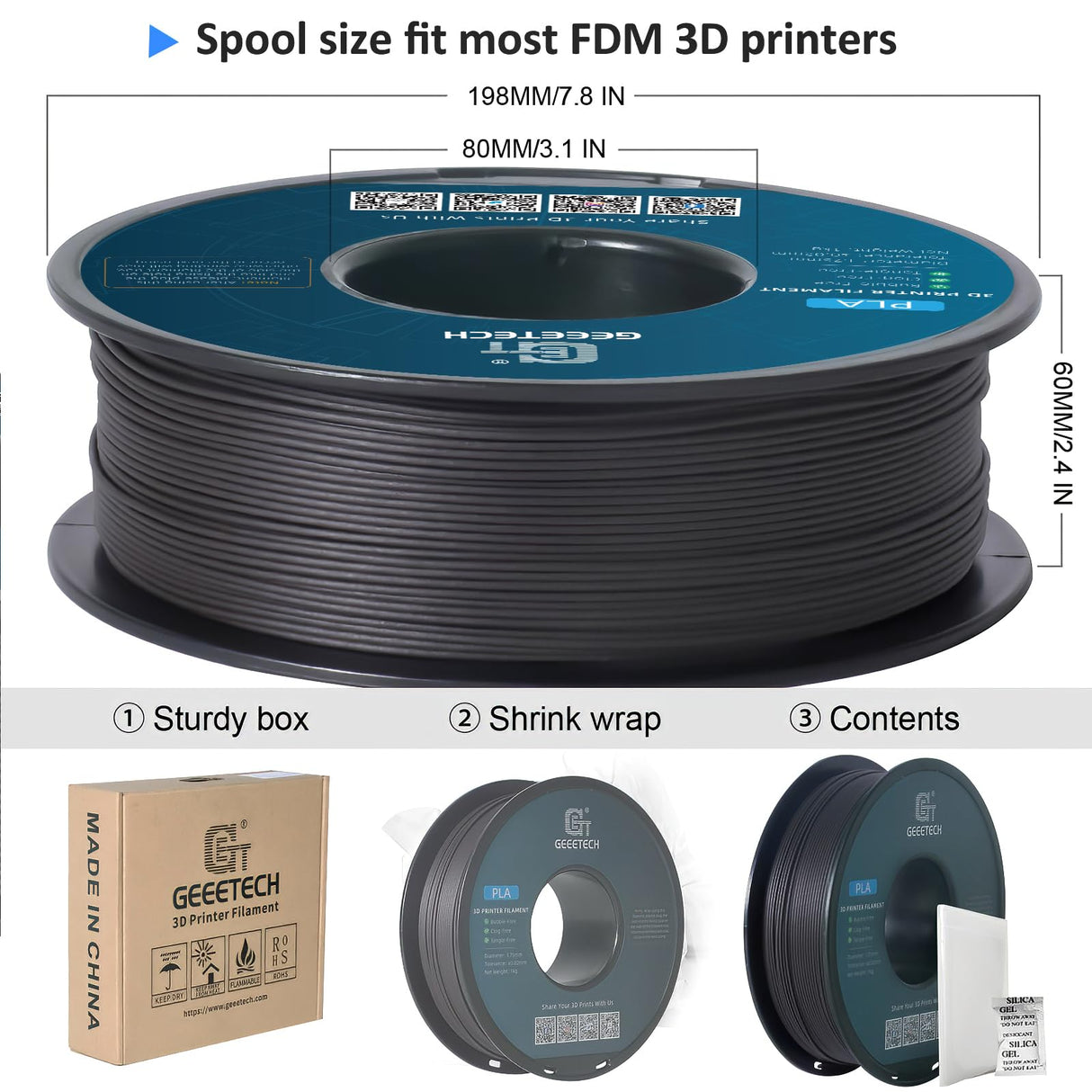 Geeetech Wood Filament 1.75 mm 3D Printer Filament,Ebony Wood PLA Filament 1kg (2.2lbs) 1 Spool,Dimensional Accuracy +/- 0.03 mm,for Most 3D FDM Printer Geeetech