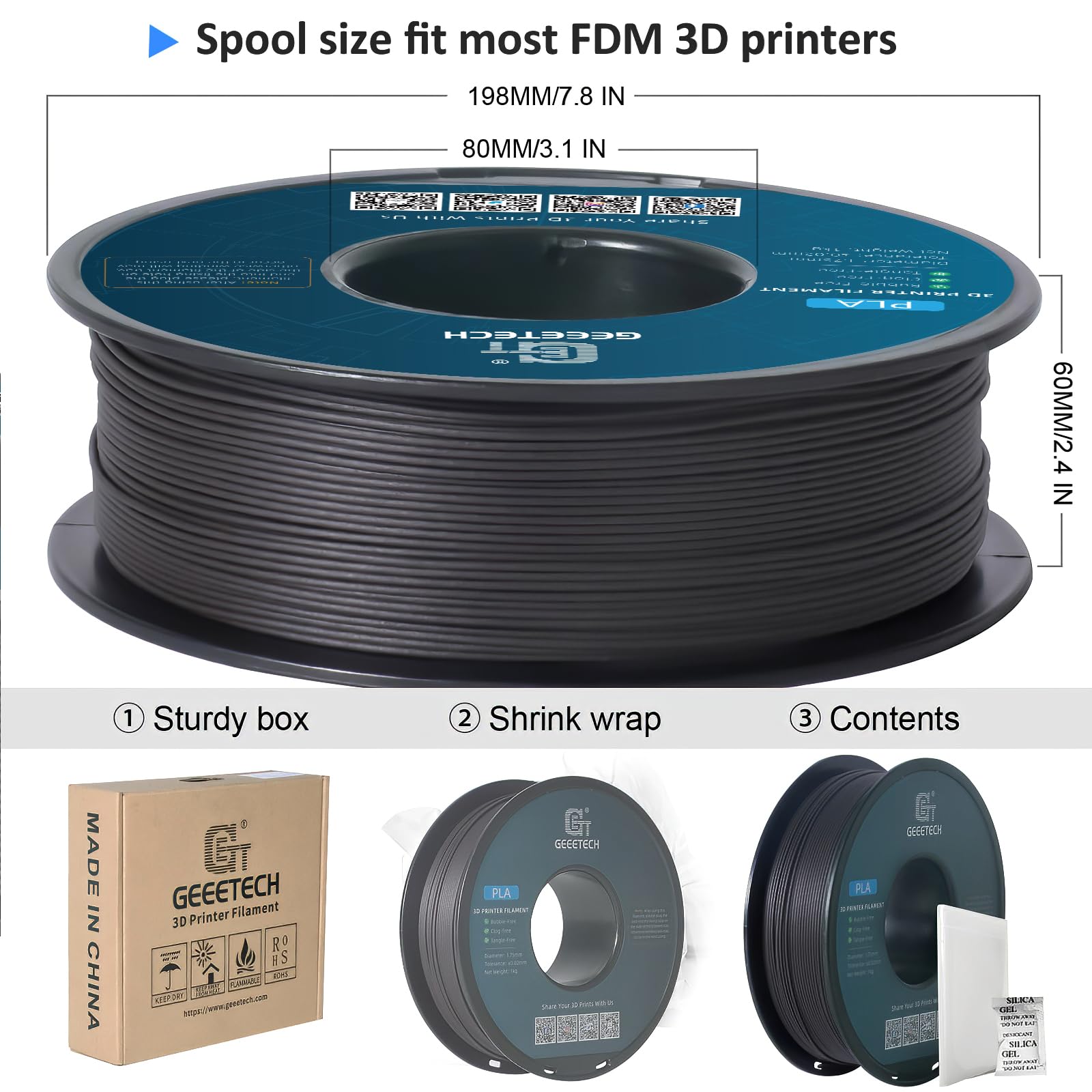 Geeetech Wood Filament 1.75 mm 3D Printer Filament,Ebony Wood PLA Filament 1kg (2.2lbs) 1 Spool,Dimensional Accuracy +/- 0.03 mm,for Most 3D FDM Printer - WoodArtSupply