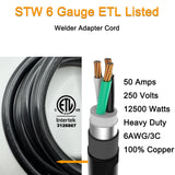 Suplevel 6 AWG Welder Adapter Cord 10 FT, Heavy Duty NEMA 14-50P Male to 6-50R Female Extension Cord, STW 6AWG/3C 50 Amp 250 Volts 12500 Watt, Generator RV to Welder Tesla EV Charger Adapter Cord Suplevel
